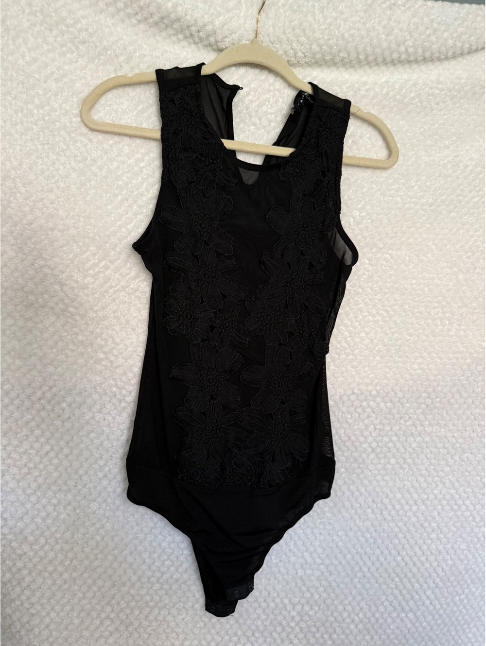 Haute Monde Black Lace Detail Sleeveless Bodysuit Medium